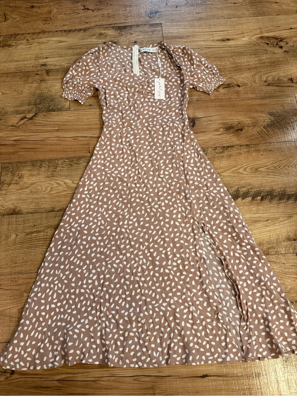 Petal & Pup Tan Dress with White Pebble Print